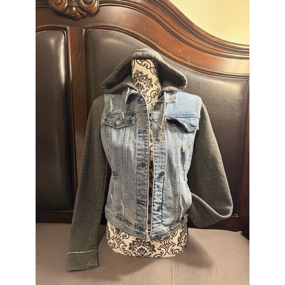 Abercrombie & Fitch Hollister Jean Jacket Sz Med Y2K Distressed - Picture 1 of 12